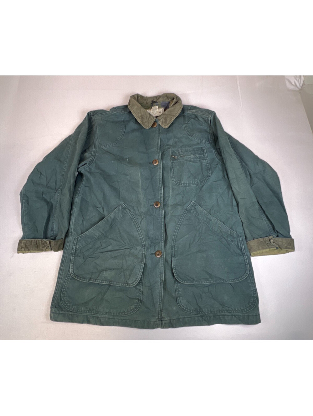 Vintage L.L.Bean Womens M Green Canvas Chore Coat Plaid Flannel Lined